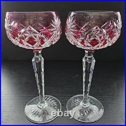 Vintage Val St Lambert Cranberry Cut To Clear Stemware Acid Etched Mark Set Of 4