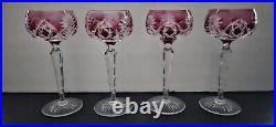 Vintage Val St Lambert Cranberry Cut To Clear Stemware Acid Etched Mark Set Of 4