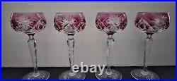 Vintage Val St Lambert Cranberry Cut To Clear Stemware Acid Etched Mark Set Of 4