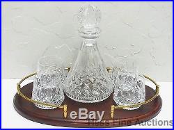 Vintage Waterford Crystal Lismore Rare Scotch Decanter Glass Brass Tray Bar Set