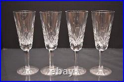 Vintage Waterford Cut Crystal LISMORE Champagne Flutes 7 3/8 Set 4 SIGNED