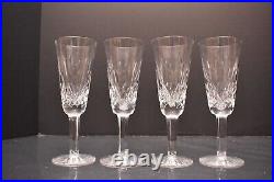 Vintage Waterford Cut Crystal LISMORE Champagne Flutes 7 3/8 Set 4 SIGNED