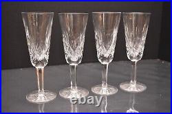 Vintage Waterford Cut Crystal LISMORE Champagne Flutes 7 3/8 Set 4 SIGNED