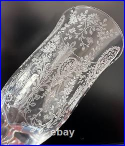 Vintage etched glass goblets with floral patterns perfect crystal. Set