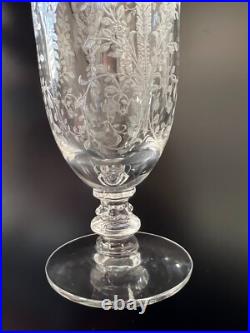 Vintage etched glass goblets with floral patterns perfect crystal. Set