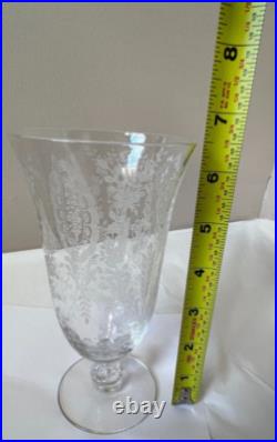 Vintage etched glass goblets with floral patterns perfect crystal. Set