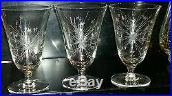Vtg Crystal Glass Drink Set Wheel Cut Pitcher 6 Goblets Starburst Design