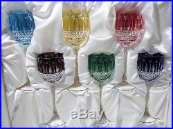 Vtg FABERGE Crystal XENIA Boxed Set 6 Hock WINE GOBLETS Multicolor to Clear