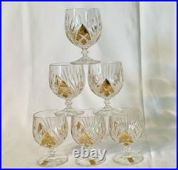 Vtg Nachtmann Palais Gold Trim Cut Crystal Water Goblets Glasses Set of 6