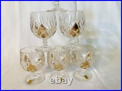 Vtg Nachtmann Palais Gold Trim Cut Crystal Water Goblets Glasses Set of 6