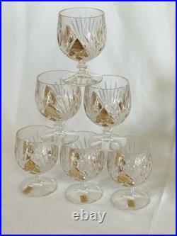 Vtg Nachtmann Palais Gold Trim Cut Crystal Water Goblets Glasses Set of 6