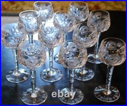 Vtg Set 11 HOCK WINE GLASSES Hand Cut Crystal ROSE & ARCH Cut Stem & Foot SUPERB