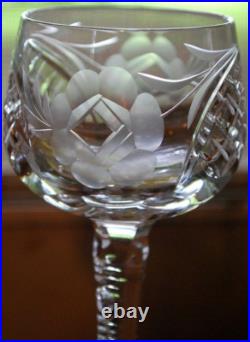 Vtg Set 11 HOCK WINE GLASSES Hand Cut Crystal ROSE & ARCH Cut Stem & Foot SUPERB