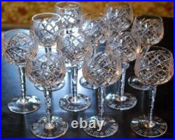 Vtg Set 11 HOCK WINE GLASSES Hand Cut Crystal ROSE & ARCH Cut Stem & Foot SUPERB