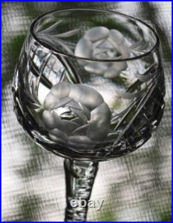 Vtg Set 11 HOCK WINE GLASSES Hand Cut Crystal ROSE & ARCH Cut Stem & Foot SUPERB