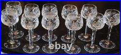 Vtg Set 11 HOCK WINE GLASSES Hand Cut Crystal ROSE & ARCH Cut Stem & Foot SUPERB