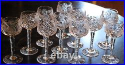 Vtg Set 11 HOCK WINE GLASSES Hand Cut Crystal ROSE & ARCH Cut Stem & Foot SUPERB