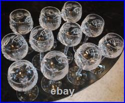 Vtg Set 11 HOCK WINE GLASSES Hand Cut Crystal ROSE & ARCH Cut Stem & Foot SUPERB