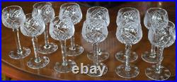 Vtg Set 11 HOCK WINE GLASSES Hand Cut Crystal ROSE & ARCH Cut Stem & Foot SUPERB