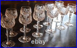 Vtg Set 11 HOCK WINE GLASSES Hand Cut Crystal ROSE & ARCH Cut Stem & Foot SUPERB