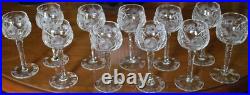 Vtg Set 11 HOCK WINE GLASSES Hand Cut Crystal ROSE & ARCH Cut Stem & Foot SUPERB
