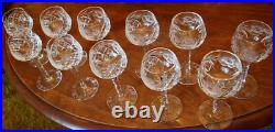 Vtg Set 11 HOCK WINE GLASSES Hand Cut Crystal ROSE & ARCH Cut Stem & Foot SUPERB
