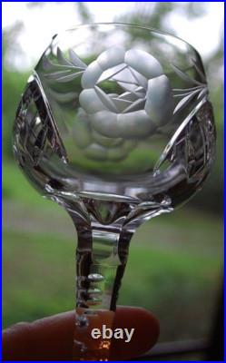Vtg Set 11 HOCK WINE GLASSES Hand Cut Crystal ROSE & ARCH Cut Stem & Foot SUPERB