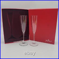 Vtg Set 2 Baccarat France Crystal Dom Perignon Champagne Flute Glasses 9 1/4