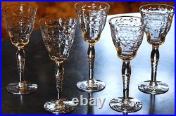Vtg Set 5 MORGANTOWN Optic Wine/Cordial Glasses CUT FLORAL W CUT STEM & FOOT Vtg Set 5 MORGANTOWN Optic Wine/Cordial Glasses CUT FLORAL W CUT STEM & FOOT