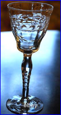 Vtg Set 5 MORGANTOWN Optic Wine/Cordial Glasses CUT FLORAL W CUT STEM & FOOT