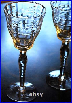 Vtg Set 5 MORGANTOWN Optic Wine/Cordial Glasses CUT FLORAL W CUT STEM & FOOT