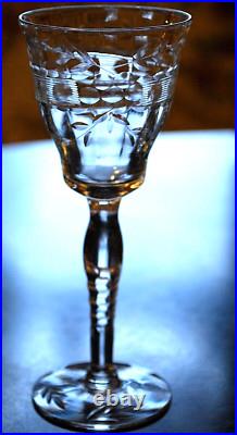 Vtg Set 5 MORGANTOWN Optic Wine/Cordial Glasses CUT FLORAL W CUT STEM & FOOT