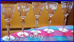 Vtg Set 5 MORGANTOWN Optic Wine/Cordial Glasses CUT FLORAL W CUT STEM & FOOT Vtg Set 5 MORGANTOWN Optic Wine/Cordial Glasses CUT FLORAL W CUT STEM & FOOT