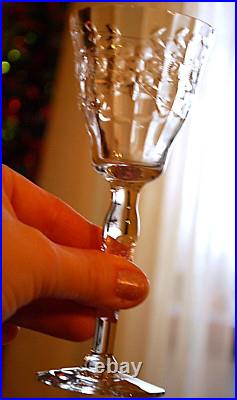 Vtg Set 5 MORGANTOWN Optic Wine/Cordial Glasses CUT FLORAL W CUT STEM & FOOT