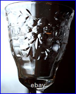 Vtg Set 5 MORGANTOWN Optic Wine/Cordial Glasses CUT FLORAL W CUT STEM & FOOT