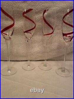 Vtg Set 6 Pier 1 One RED Swirl Champagne Flute Glasses 10 Hand Blown Goblets