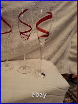 Vtg Set 6 Pier 1 One RED Swirl Champagne Flute Glasses 10 Hand Blown Goblets