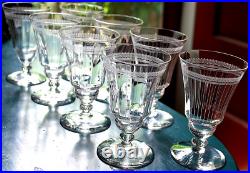 Vtg Set 8 MORGANTOWN NEEDLE ETCHED Wine Glasses OPTIC/VERTICAL STRIPES c1910 Vtg Set 8 MORGANTOWN NEEDLE ETCHED Wine Glasses OPTIC/VERTICAL STRIPES c1910