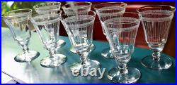 Vtg Set 8 MORGANTOWN NEEDLE ETCHED Wine Glasses OPTIC/VERTICAL STRIPES c1910