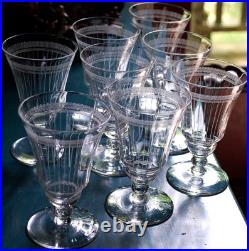Vtg Set 8 MORGANTOWN NEEDLE ETCHED Wine Glasses OPTIC/VERTICAL STRIPES c1910 Vtg Set 8 MORGANTOWN NEEDLE ETCHED Wine Glasses OPTIC/VERTICAL STRIPES c1910