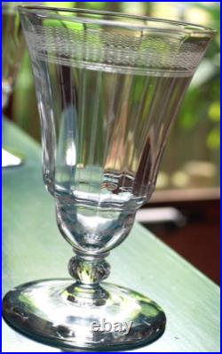 Vtg Set 8 MORGANTOWN NEEDLE ETCHED Wine Glasses OPTIC/VERTICAL STRIPES c1910