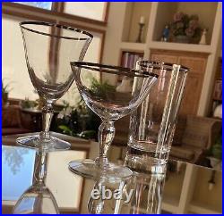 Vtg set of 21 silver/platinum rim lead crystal glassware Dorothy Thorpe Style