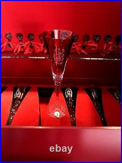 WATERFORD CRYSTAL 12 DAYS of CHRISTMAS FLUTES SET CRIMSON RED DAYS 1-12 IN BOX