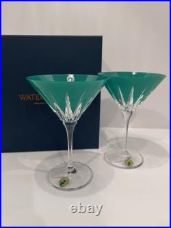 WATERFORD CRYSTAL Green Martini glasses Set of 2 Firework New Year Collection