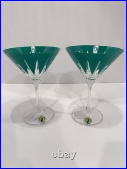 WATERFORD CRYSTAL Green Martini glasses Set of 2 Firework New Year Collection