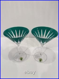 WATERFORD CRYSTAL Green Martini glasses Set of 2 Firework New Year Collection