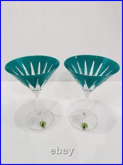 WATERFORD CRYSTAL Green Martini glasses Set of 2 Firework New Year Collection