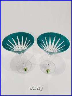 WATERFORD CRYSTAL Green Martini glasses Set of 2 Firework New Year Collection