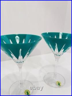 WATERFORD CRYSTAL Green Martini glasses Set of 2 Firework New Year Collection