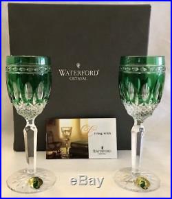 WATERFORD CRYSTAL Set Of 2 CLARENDON EMERALD GREEN CORDIALS NEW IN BOX Glasses
